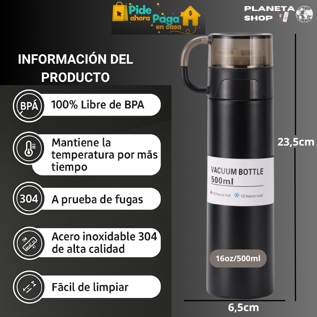 Termo Vacuum 500ml Mantén tu bebida caliente o fría hasta por 24 horas 🔥❄️