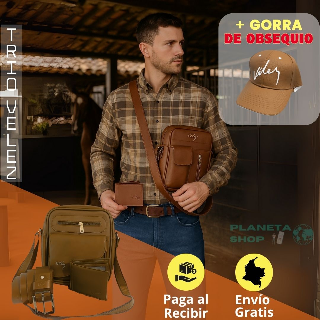 🥇 Carriel, Correa y Billetera + 🎁 Gorra de Obsequio