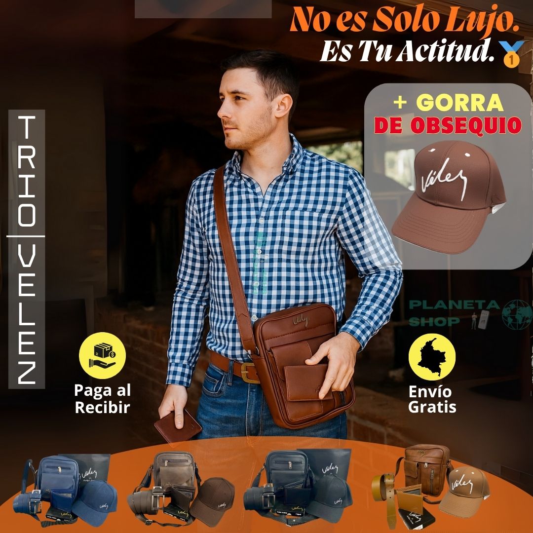 🥇 Carriel, Correa y Billetera + 🎁 Gorra de Obsequio